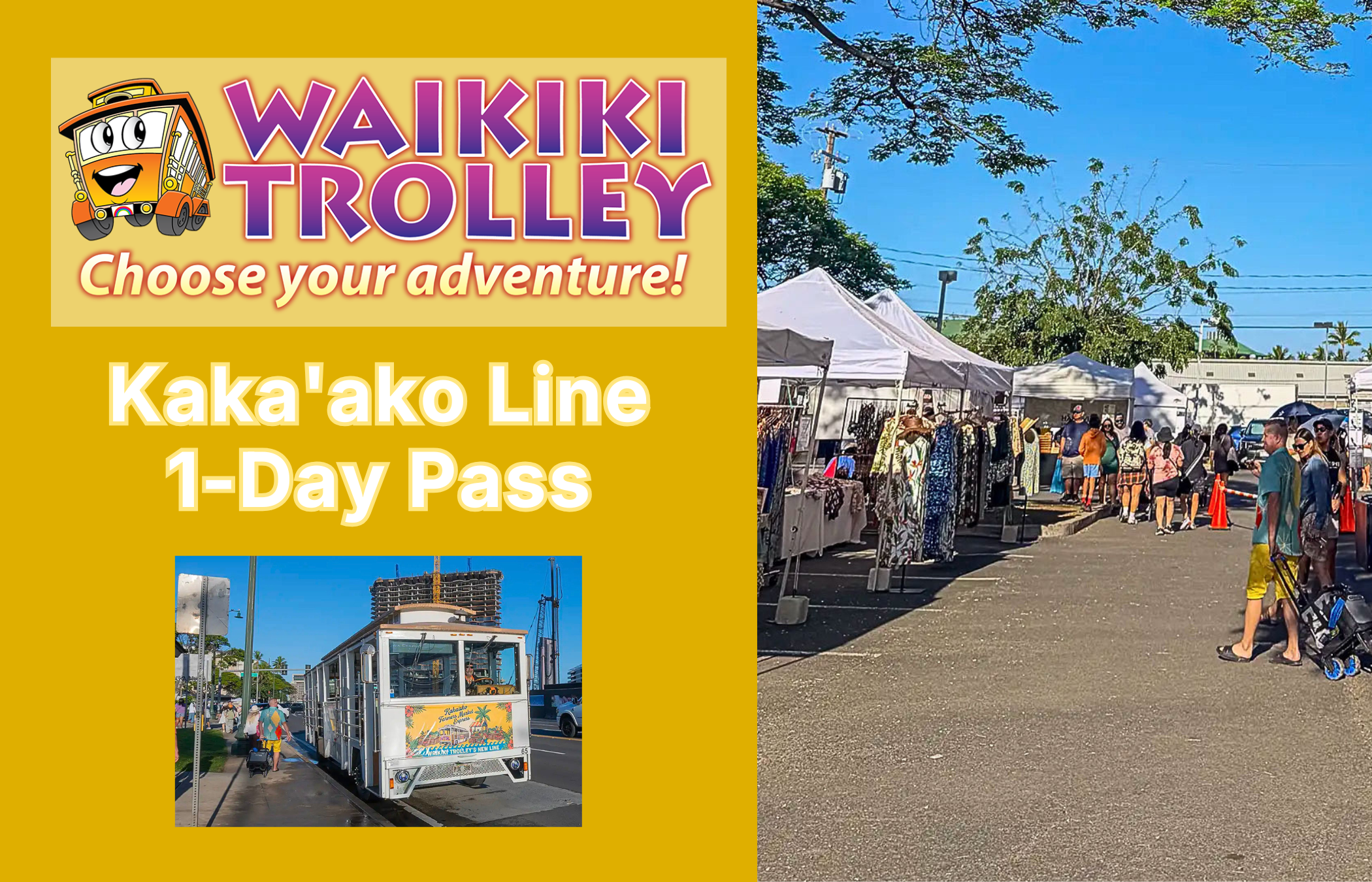 Waikiki Trolley - Kaka'ako Line (Yellow) 1-Day (E-Ticket)