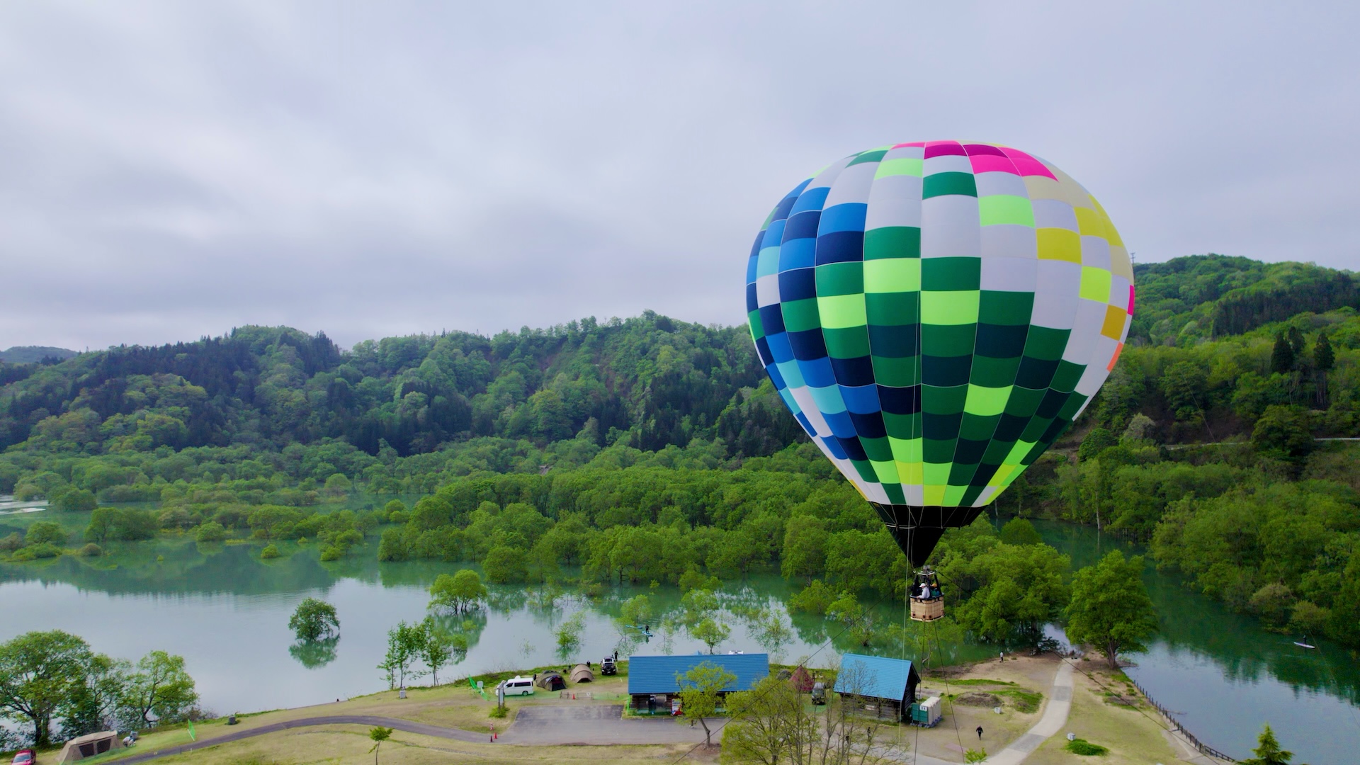 Hot Air Balloon Flight: A View of the White and Green Submerged Forest from Above